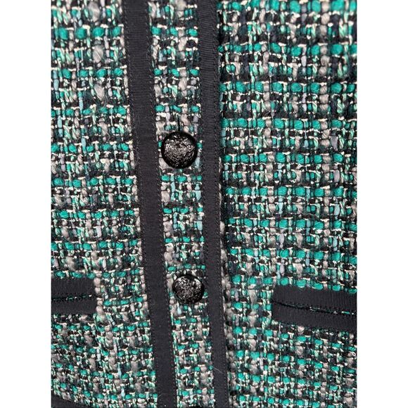 J Crew Blazer Women Tweed Fanfare Peackock Green Wool Blend Lined Metal Button s - Picture 5 of 9